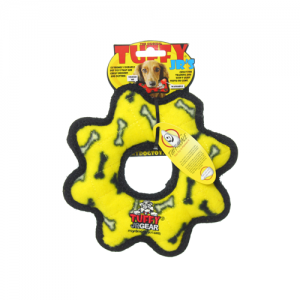 Tuffy Dog Toy Junior Gear Ring Yellow with Bones