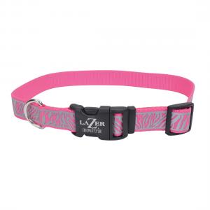 Lazer Brite Reflective Adjustable Dog Collar 1 x 26'' Pink Zebra