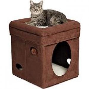 Midwest Curious Cat Suede Brown Cube Condo 15''
