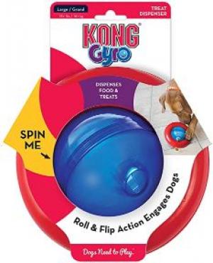 Kong Dog Toy Gyro Ball Spinning Treat Dispenser Large Red Blue