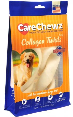 Departments - CareChewz Dog Chew 100% Collagen From Beefhide Natural Twists 2 Pack