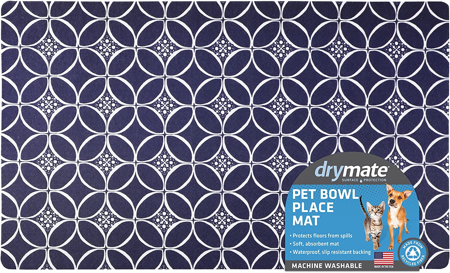 Drymate Dog or Cat Placemat Indigo, Navy, White Pattern