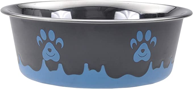 Maslow Dog Bowl Pup Design Non-Skid Blue & Grey 28oz