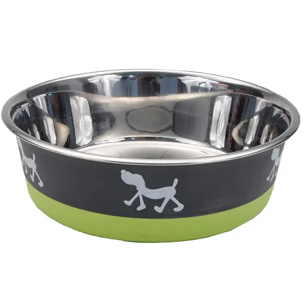 Maslow Dog Bowl Pup Design Non-Skid Green & Grey 13oz