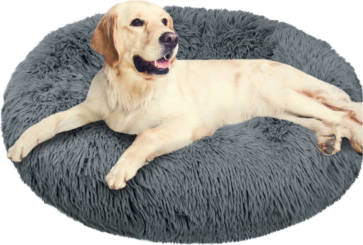 Petcrest Dog Bed Fur Donut Gray 30X7"