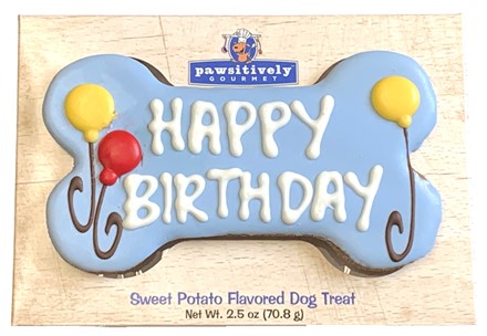 Pawsitively Gourmet Dog Treat Happy Birthday Bone Blue 6''