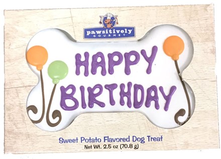 Pawsitively Gourmet Dog Treat Happy Birthday Bone White 6''