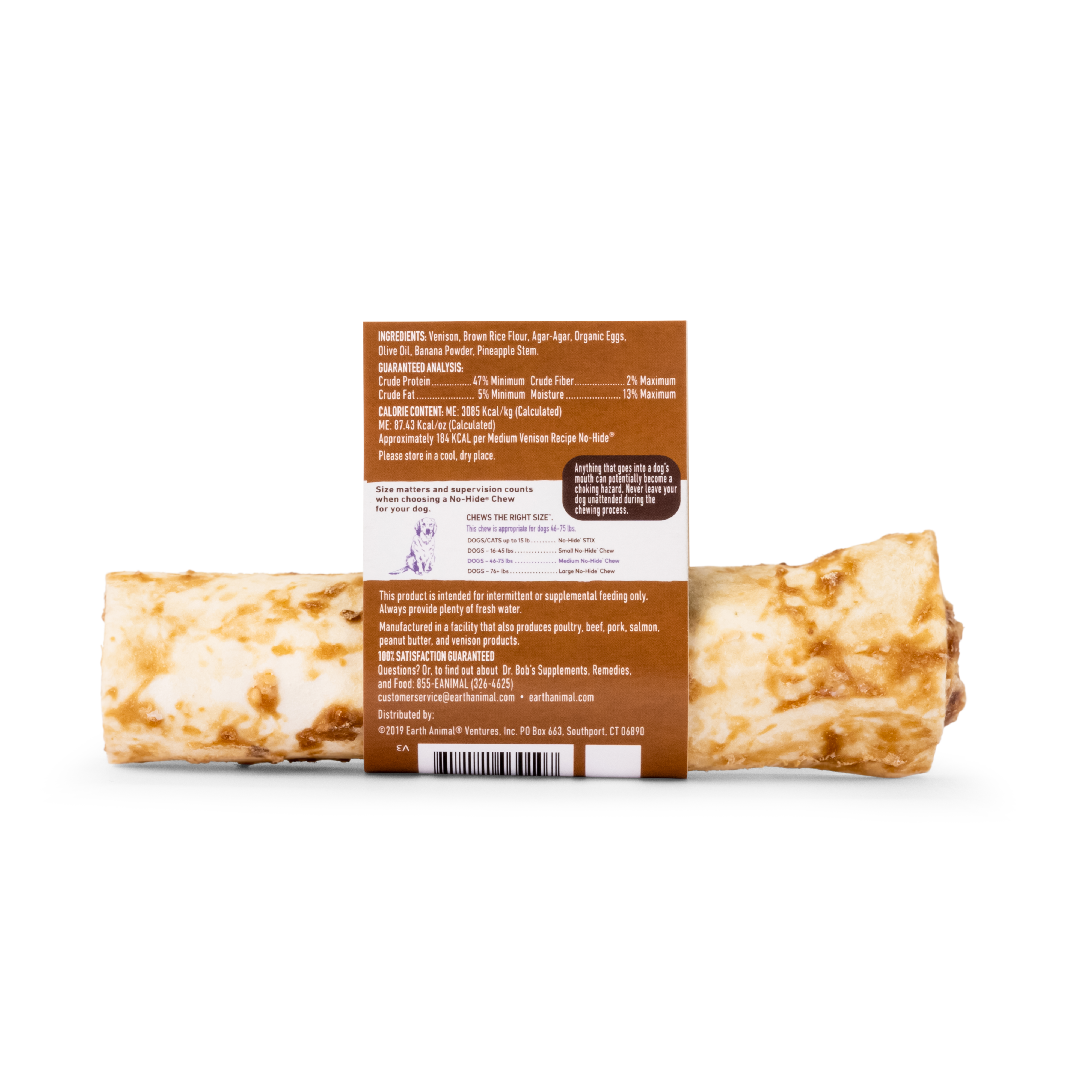 Earth Animal No Hide Dog Chew Venison Medium 2.1oz