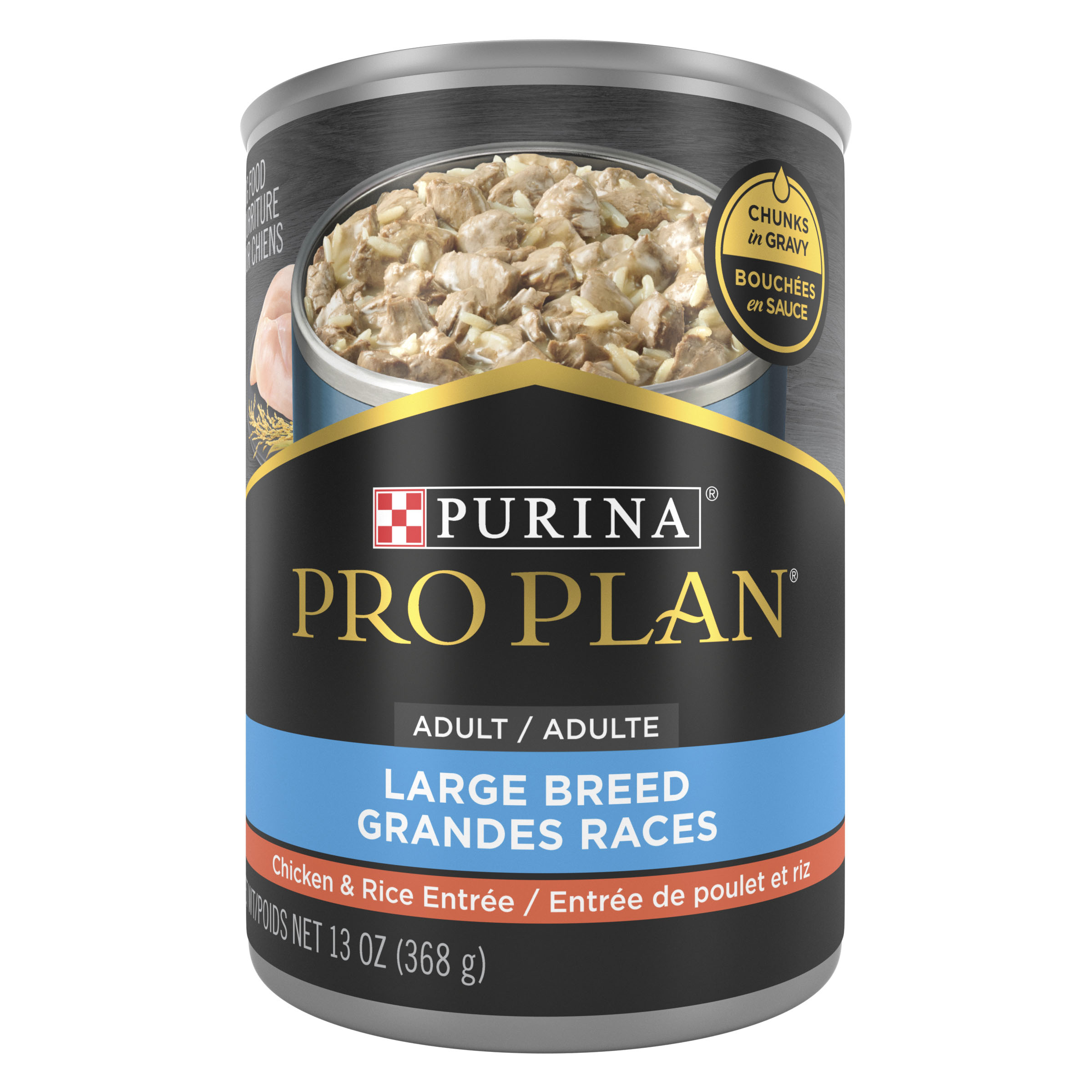 Purina Pro Plan Focus Large Breed Dog Chunks Gravy Chicken & Rice 13oz can