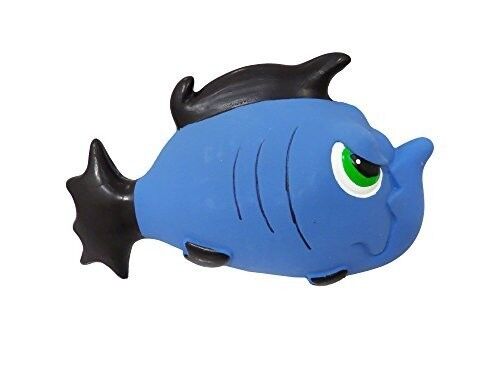 Scoochie Pet Dog Toy Latex Blue Angry Fish