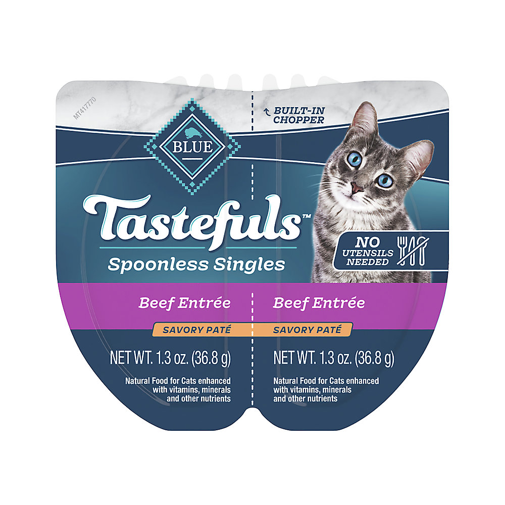 Blue Buffalo Cat Food Tastefuls Spoonless Singles Beef Pate Tray 2.6oz