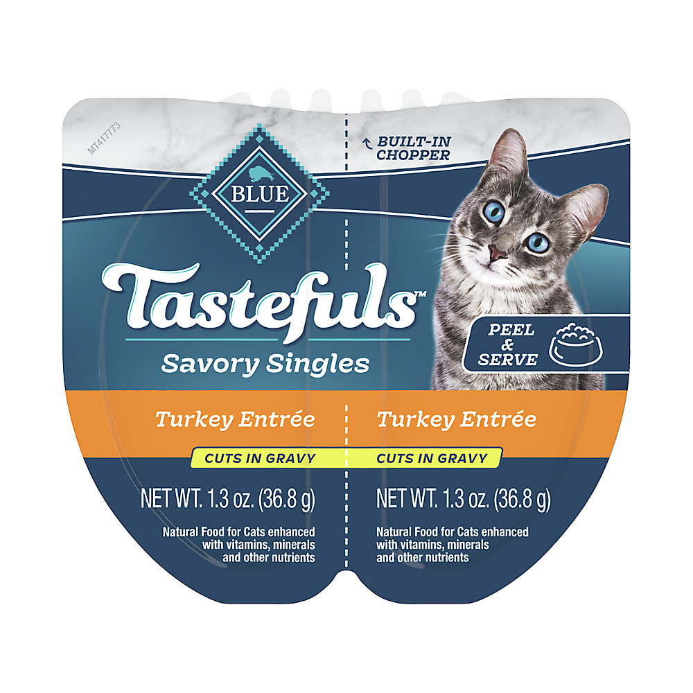 Blue Buffalo Cat Food Tastefuls Spoonless Singles Turkey Pate Tray 2.6oz