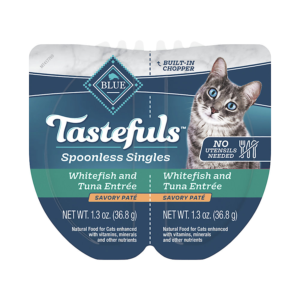 Blue Buffalo Cat Food Tastefuls Spoonless Singles Whitefish & Tuna Pate Tray