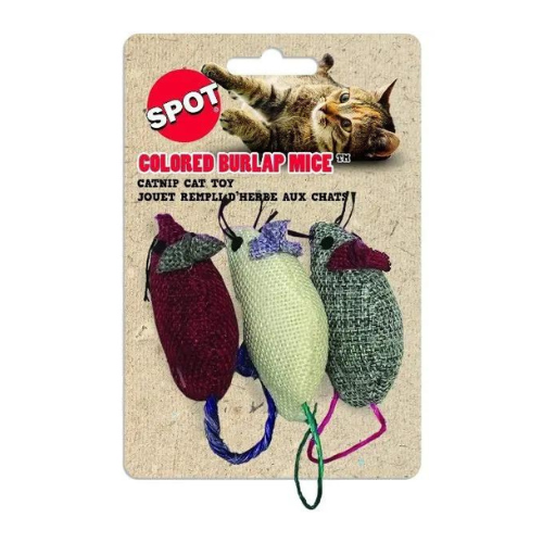 Ethical Cat Toy Burlap Mice 3'' Assorted Colors 3 Pack