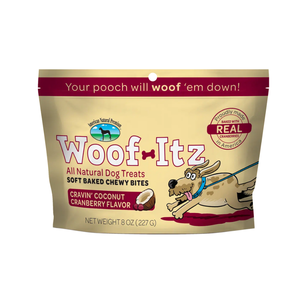 American Natural Premium Dog Treats Woof Itz Coconut Cranberry 8oz