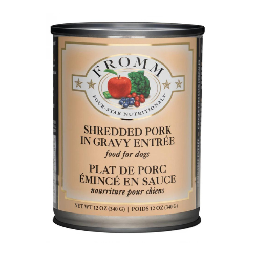 Fromm Four Star Dog Shredded Pork in Gravy 12oz can