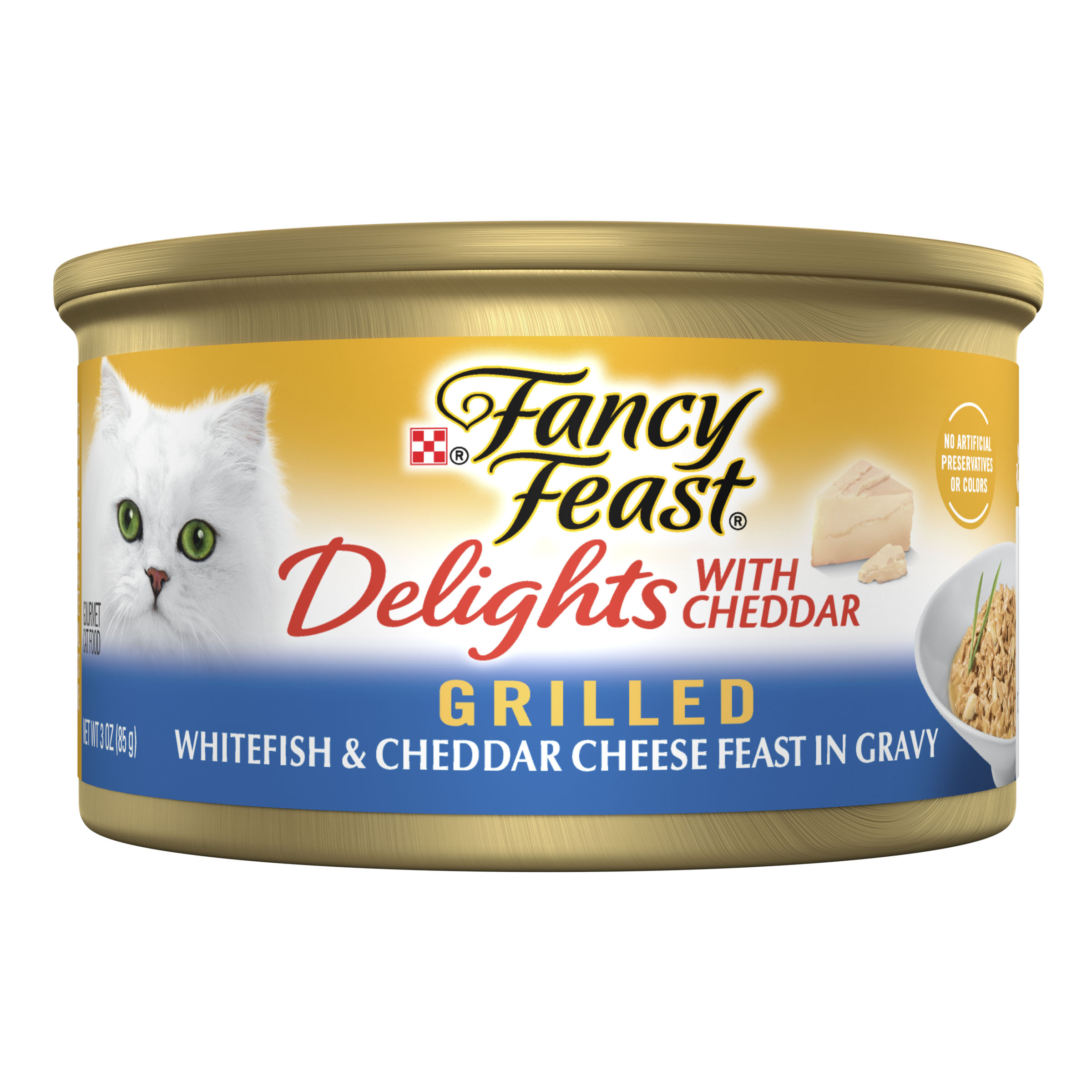 Purina Fancy Feast Grilled Delights Cat Whitefish & Cheese in Gravy 3oz can