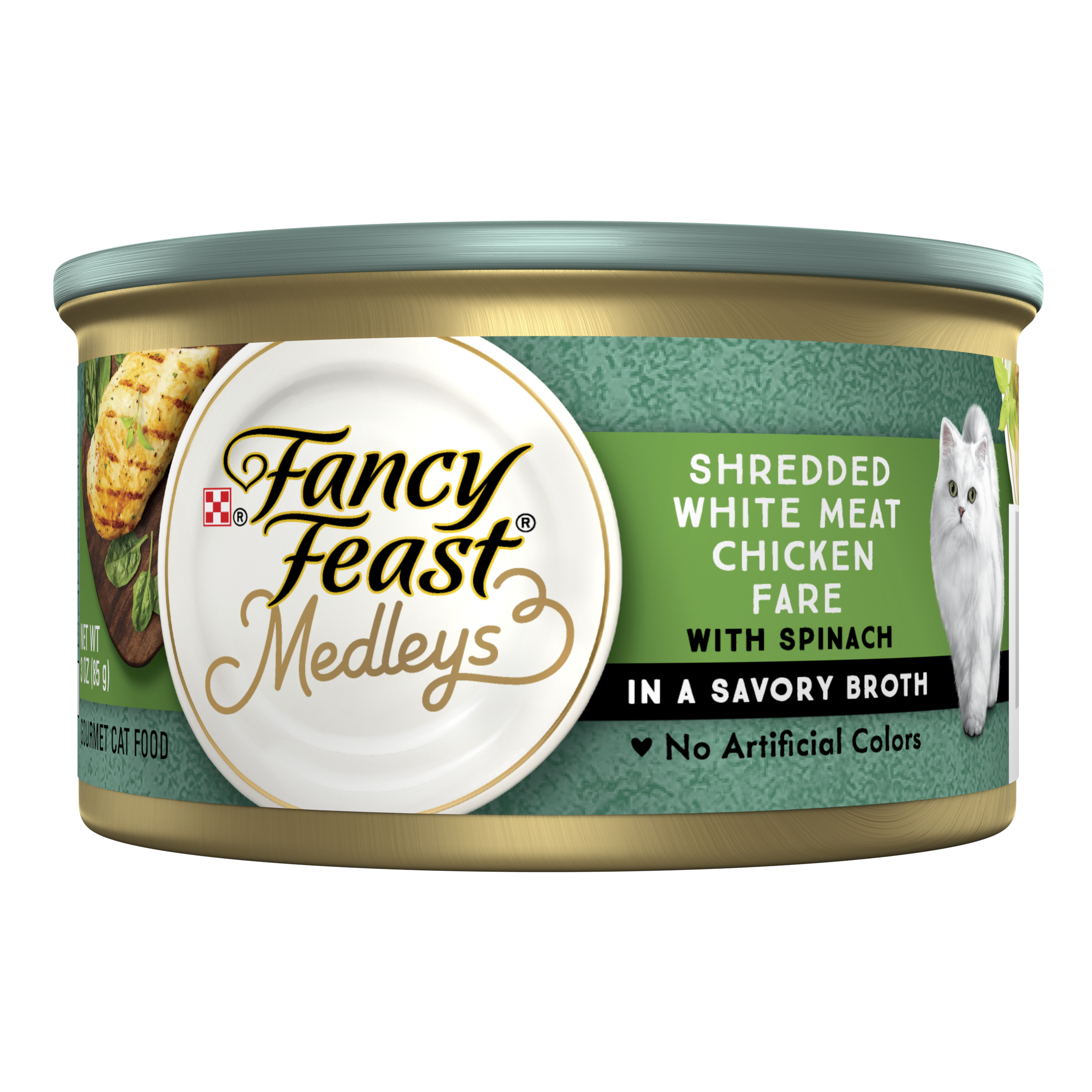 Purina Fancy Feast Medleys Broth Cat Shredded Chicken W/ Greens 3oz can