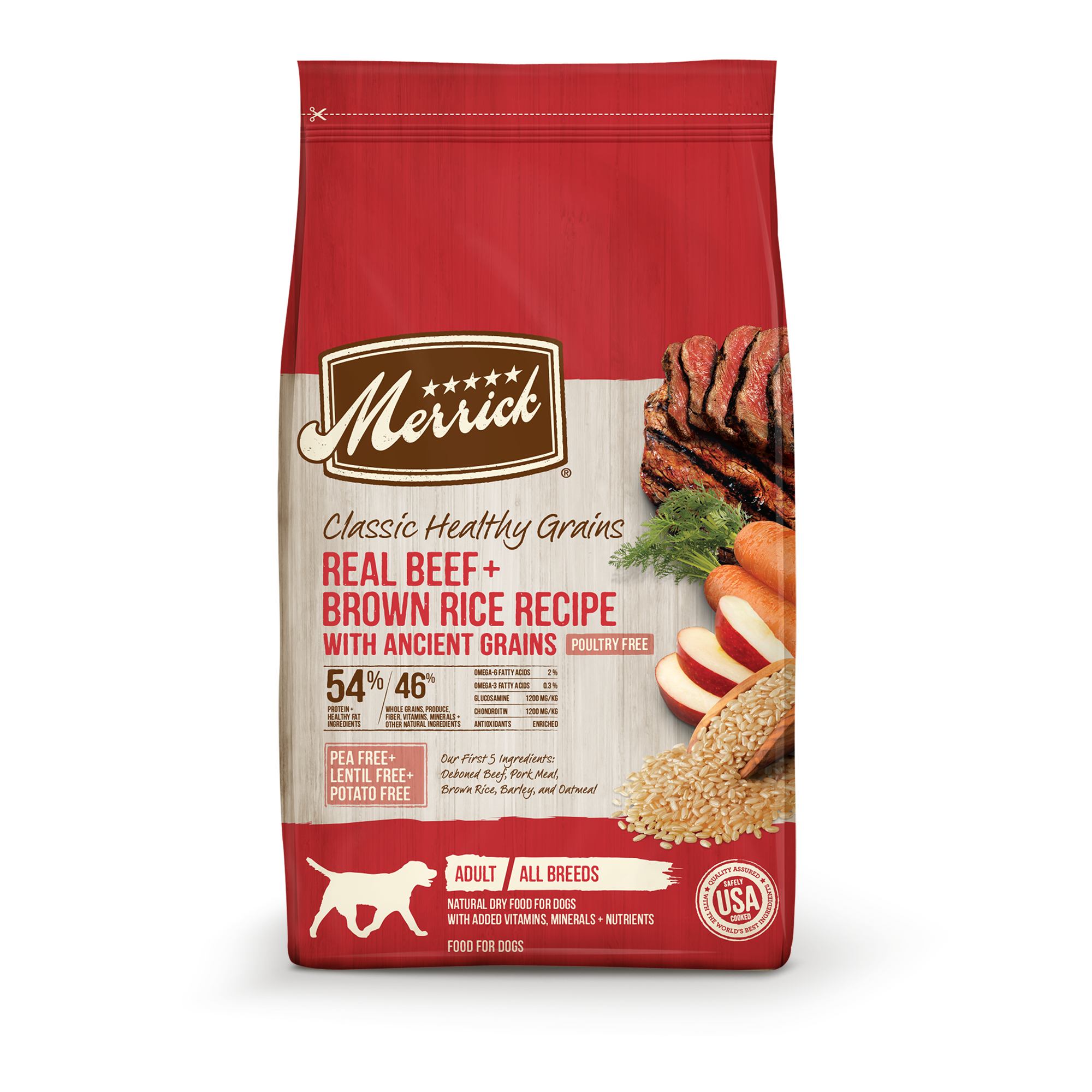 Merrick Dog Food Healthy Grains Beef + Brown Rice With Ancient Grains 4#