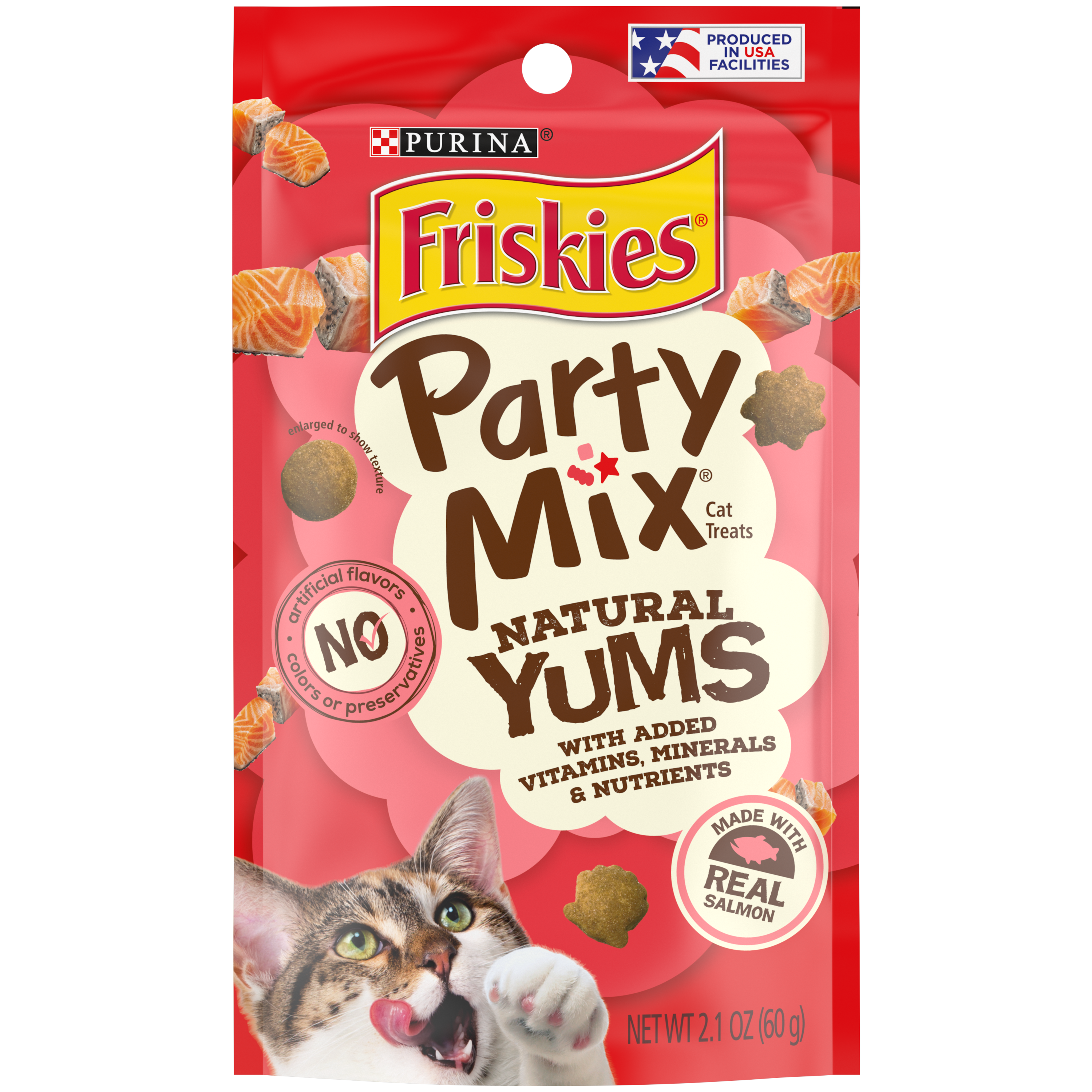 Purina Friskies Cat Treats; Party Mix Natural Yums With Real Salmon 2.1oz