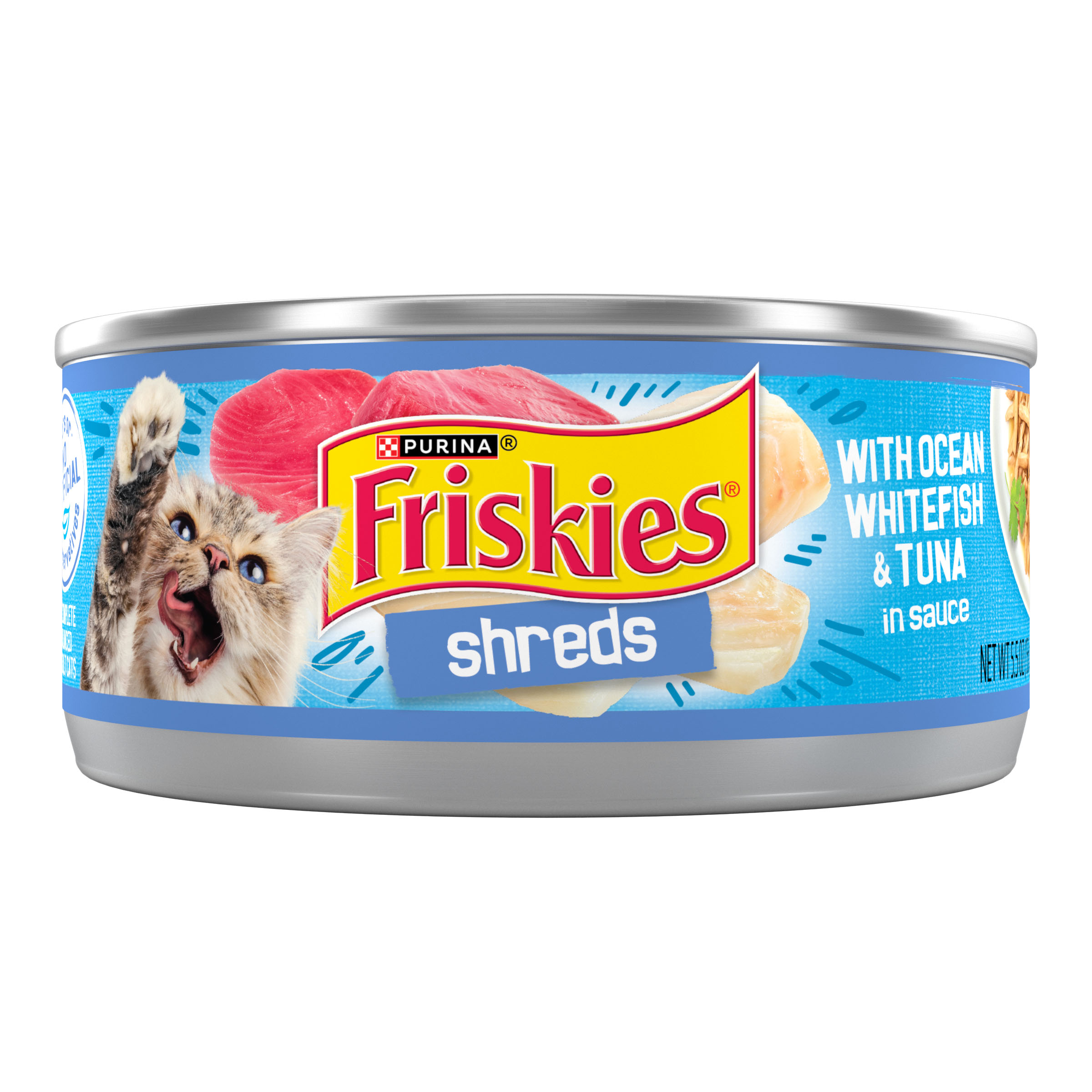 Purina Friskies Cat Shreds With Ocean Whitefish & Tuna in Sauce 5.5oz can