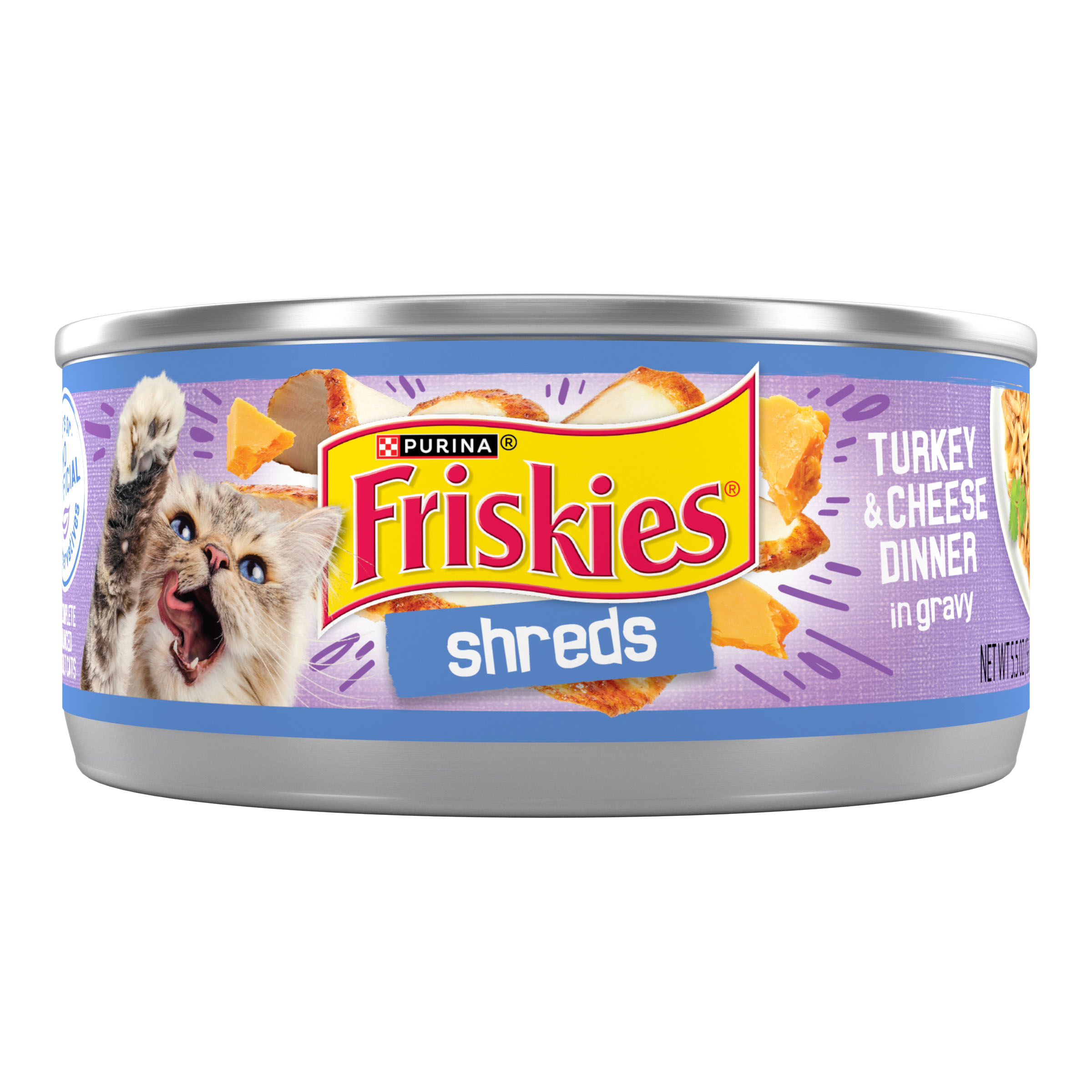 Purina Friskies Cat Shreds Turkey & Cheese Dinner in Gravy 5.5oz can