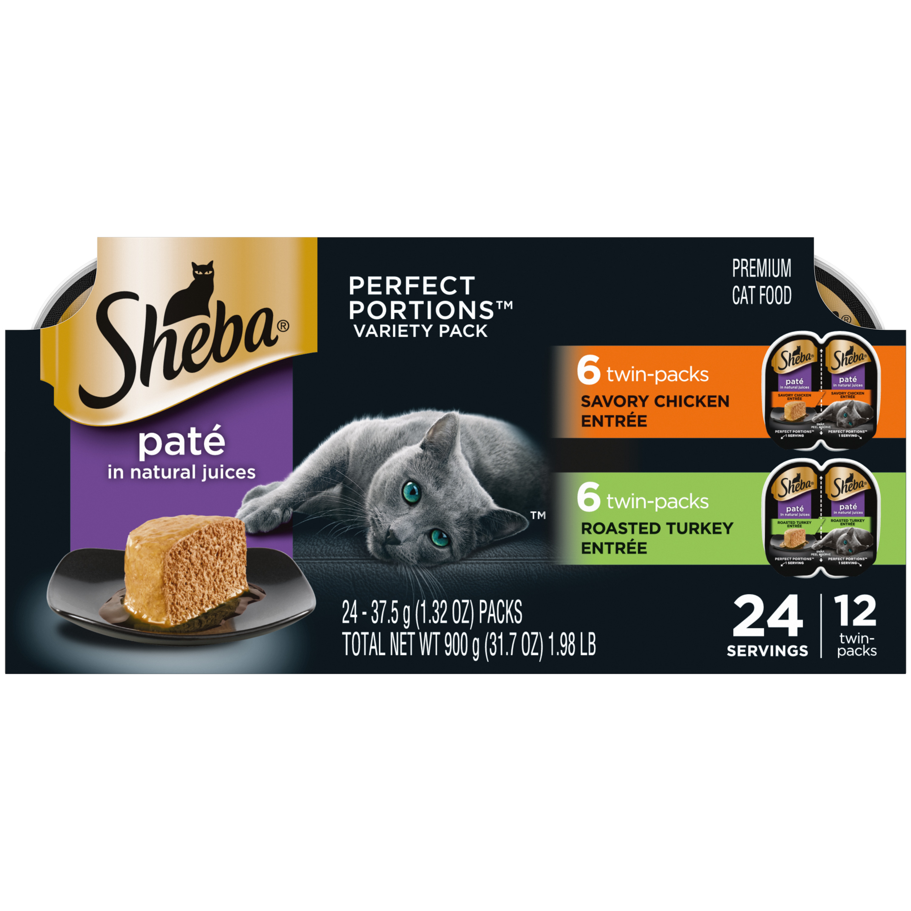 Sheba Perfect Portions Cat Chicken Pate & Turkey Pate Variety 12pk