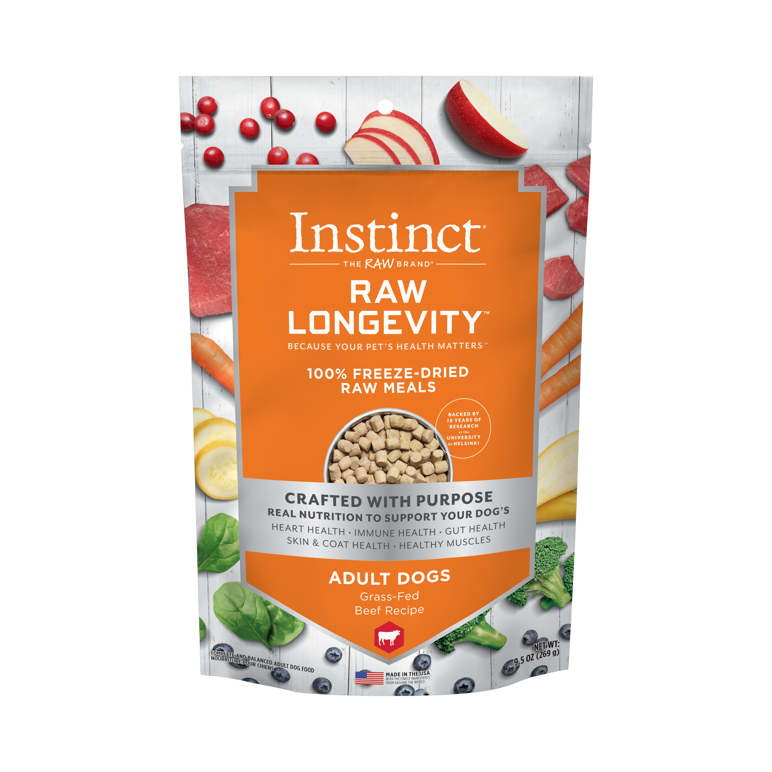 Instinct Adult Dog Food Raw Longevity Beef Freeze Dried Meal 9.5oz