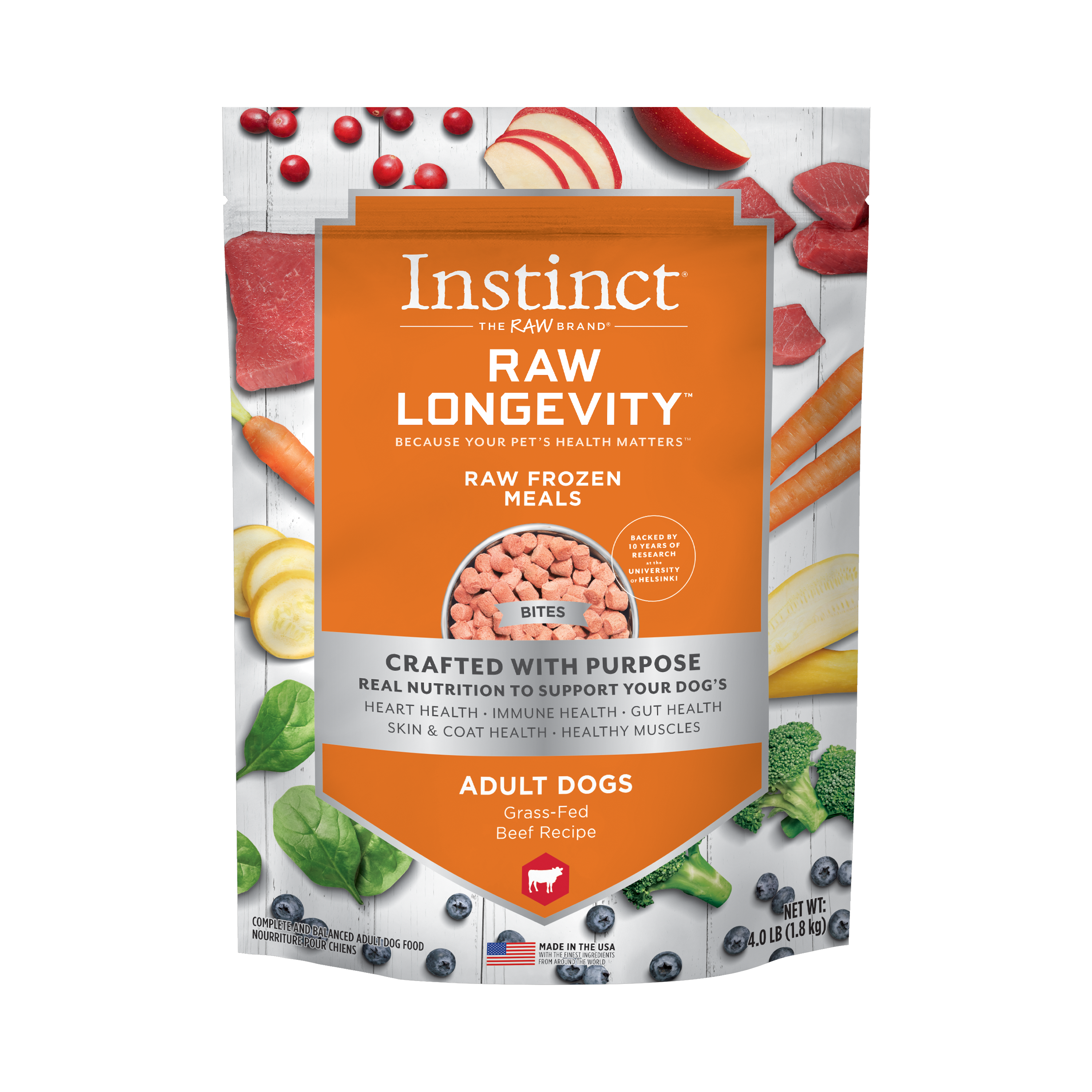 Instinct Adult Dog Frozen Meal Raw Longevity Beef 4#