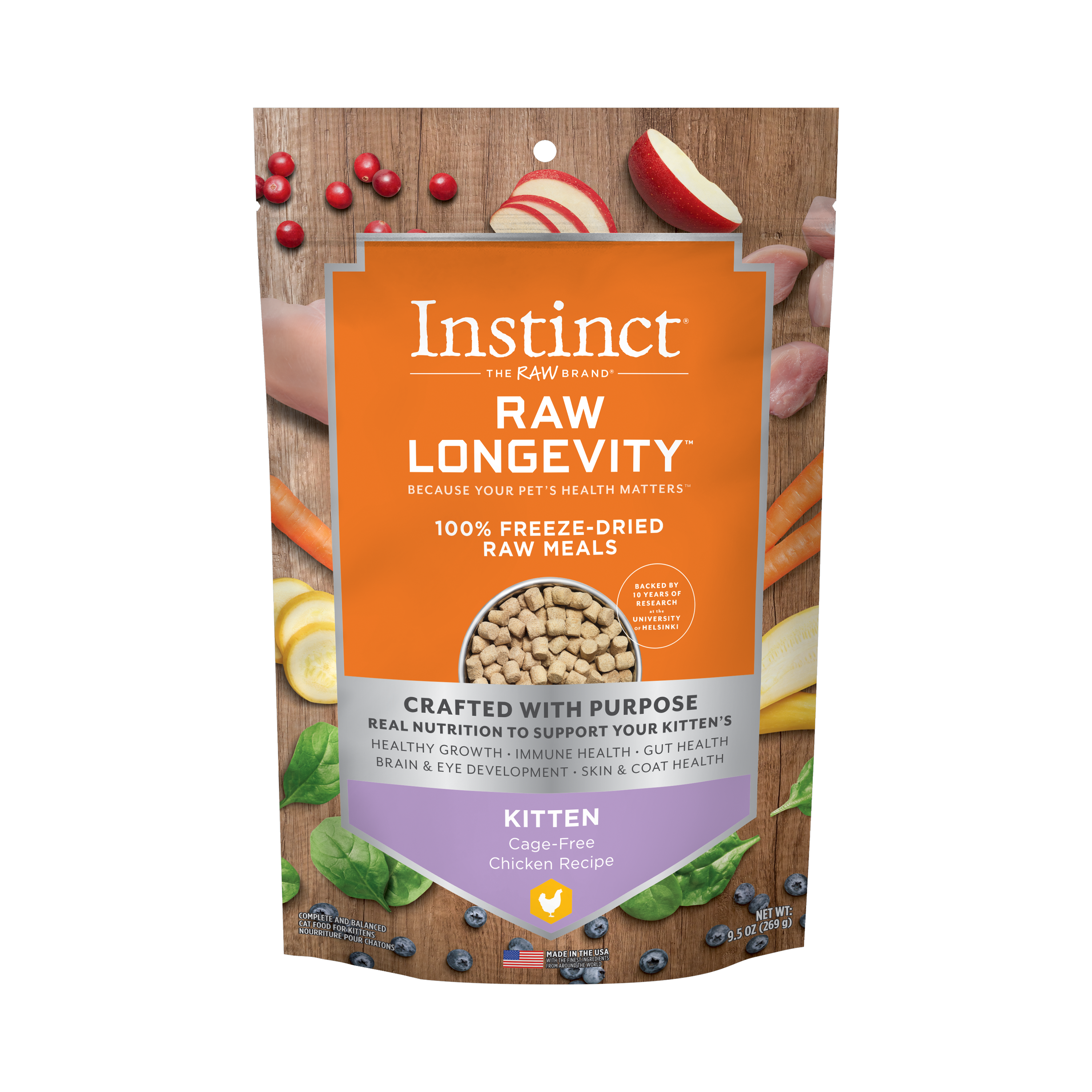 Instinct Kitten Food Raw Longevity Chicken Freeze Dried Meal 9.5oz