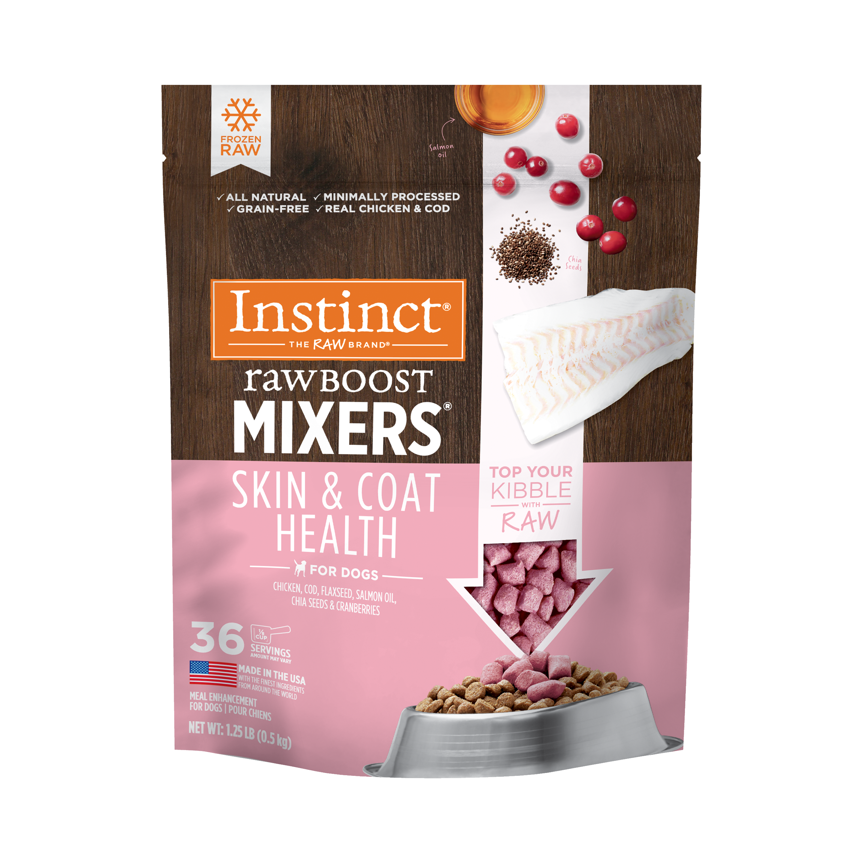 Instinct Dog Frozen Raw Boost Mixers Skin & Coat Food Topper 1.25#