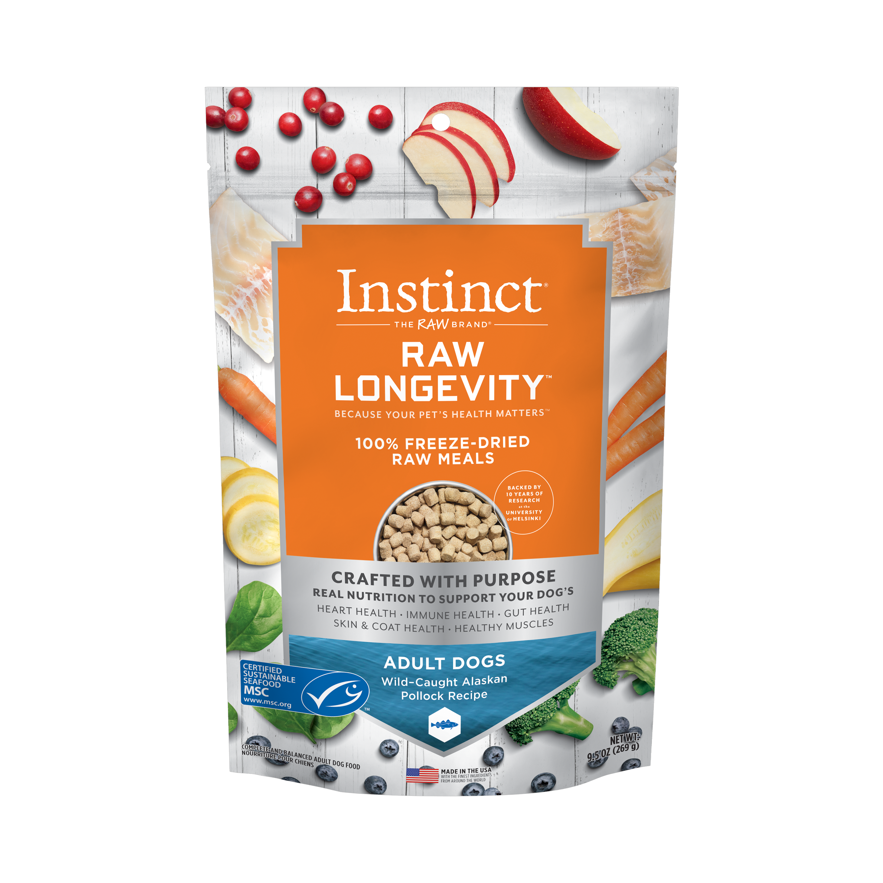 Instinct Dog Freeze Dried Raw Longevity Meal Pollock Bites 9.5oz