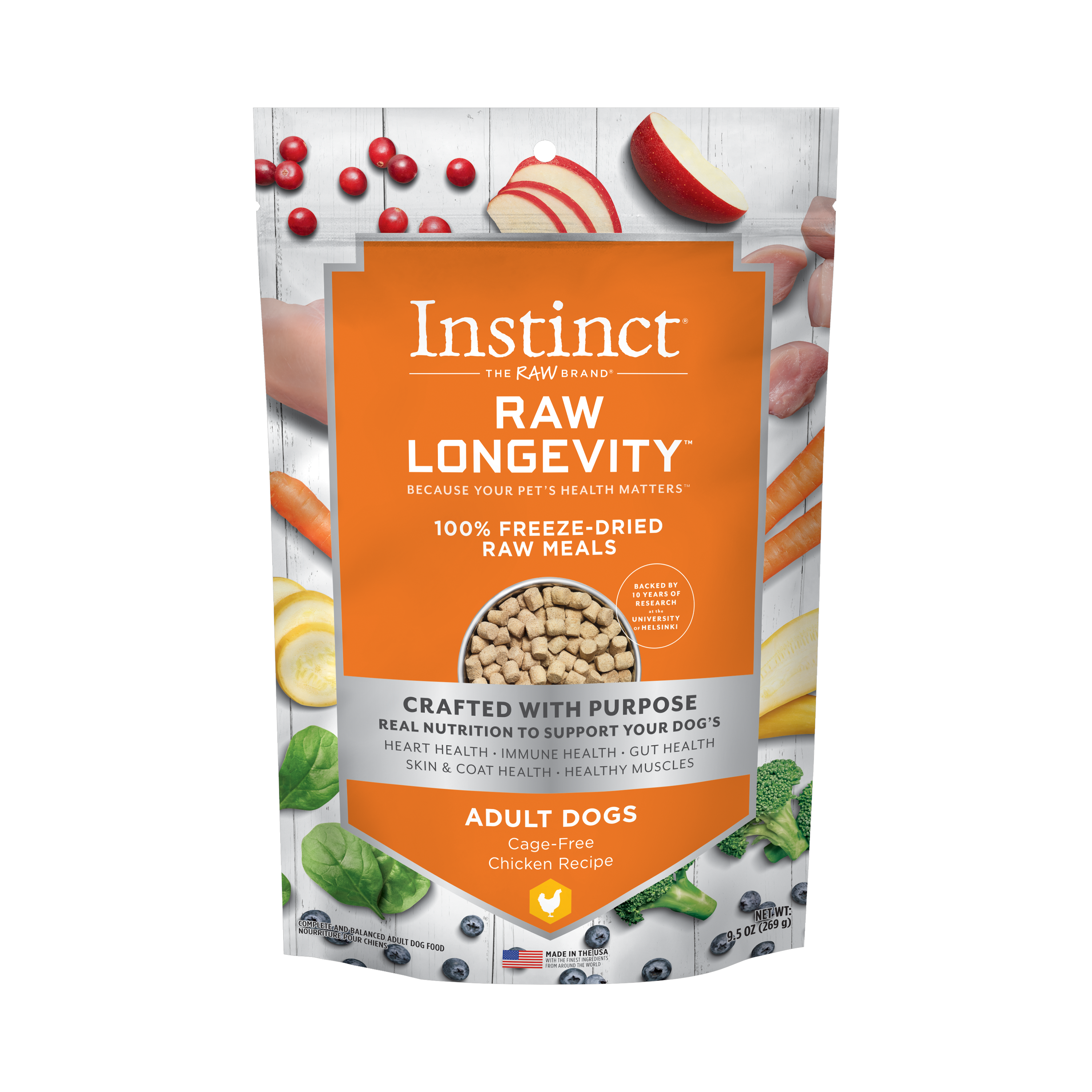 Instinct Adult Dog Food Raw Longevity Chicken Freeze Dried Meal 9.5oz