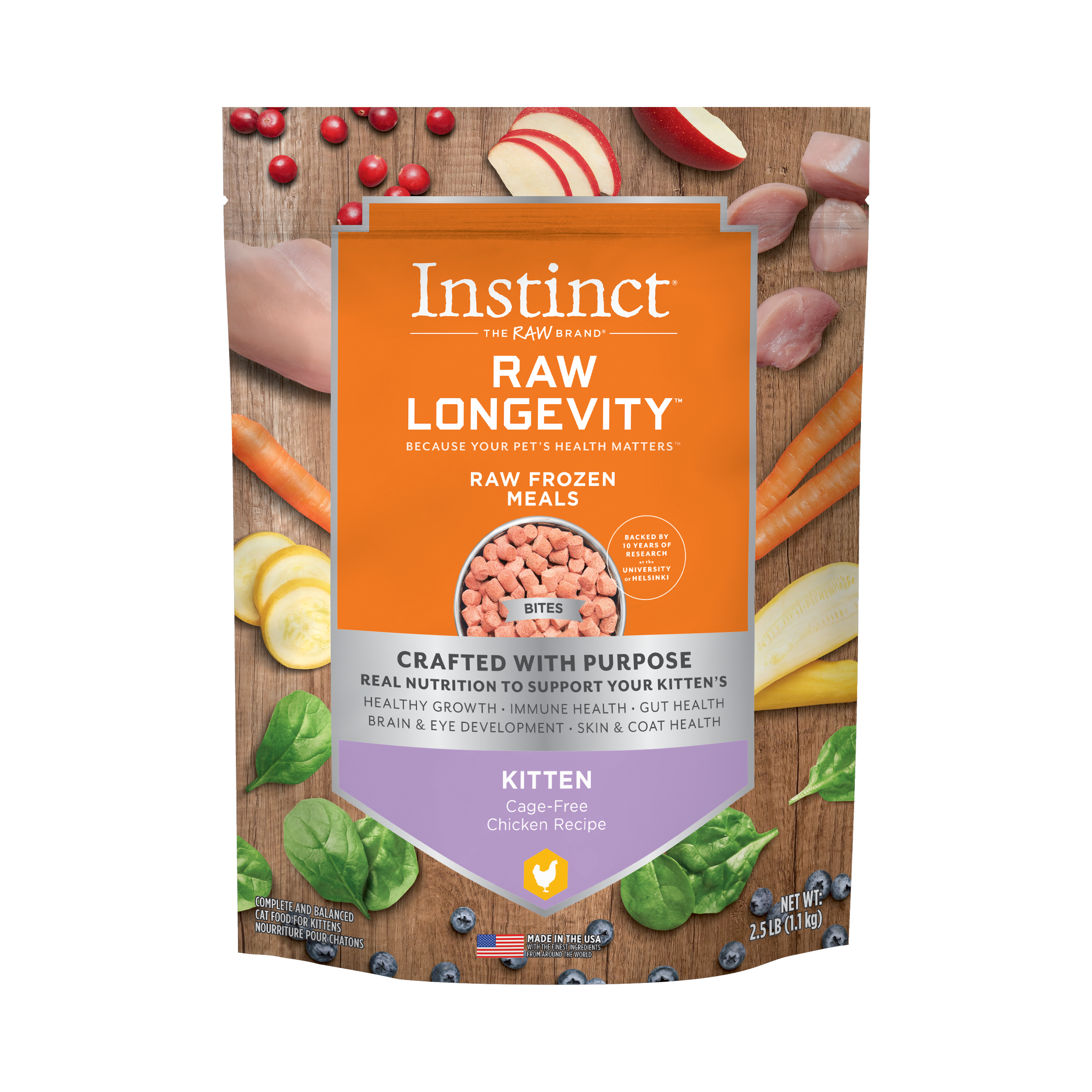 Instinct Kitten Food Raw Longevity Chicken Frozen Meal 2.5#