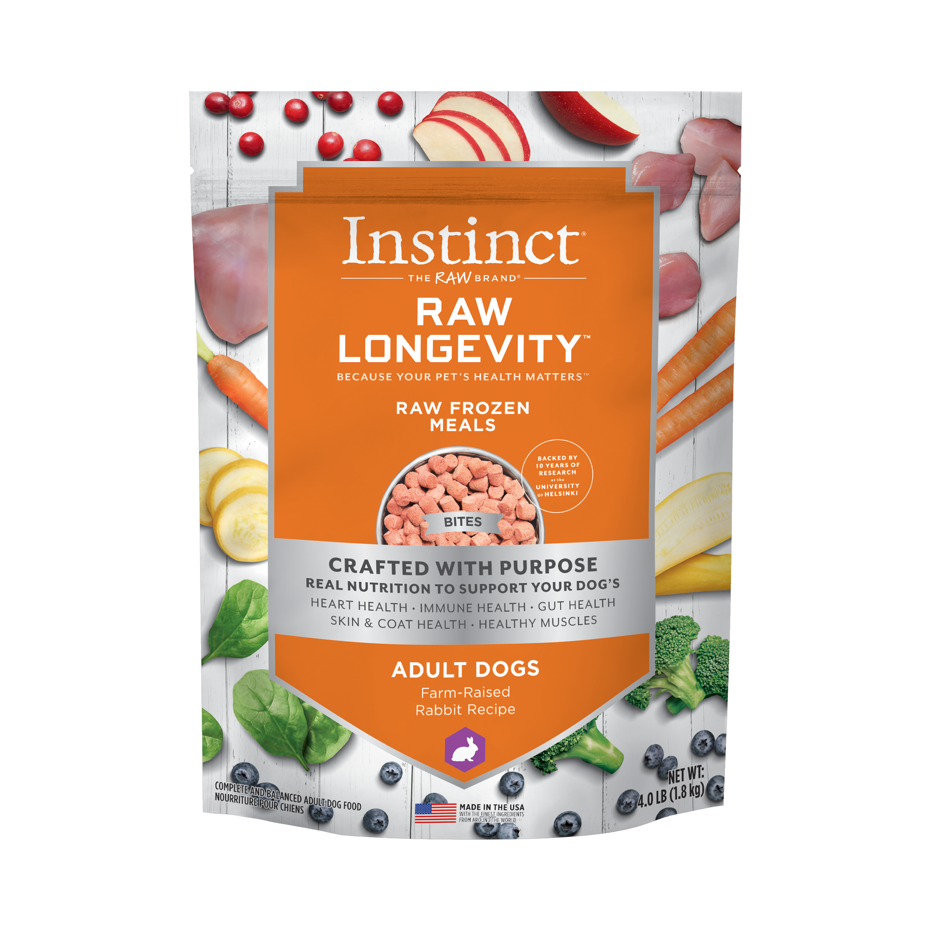 Instinct Adult Dog Food Raw Longevity Rabbit Frozen Meal 4#