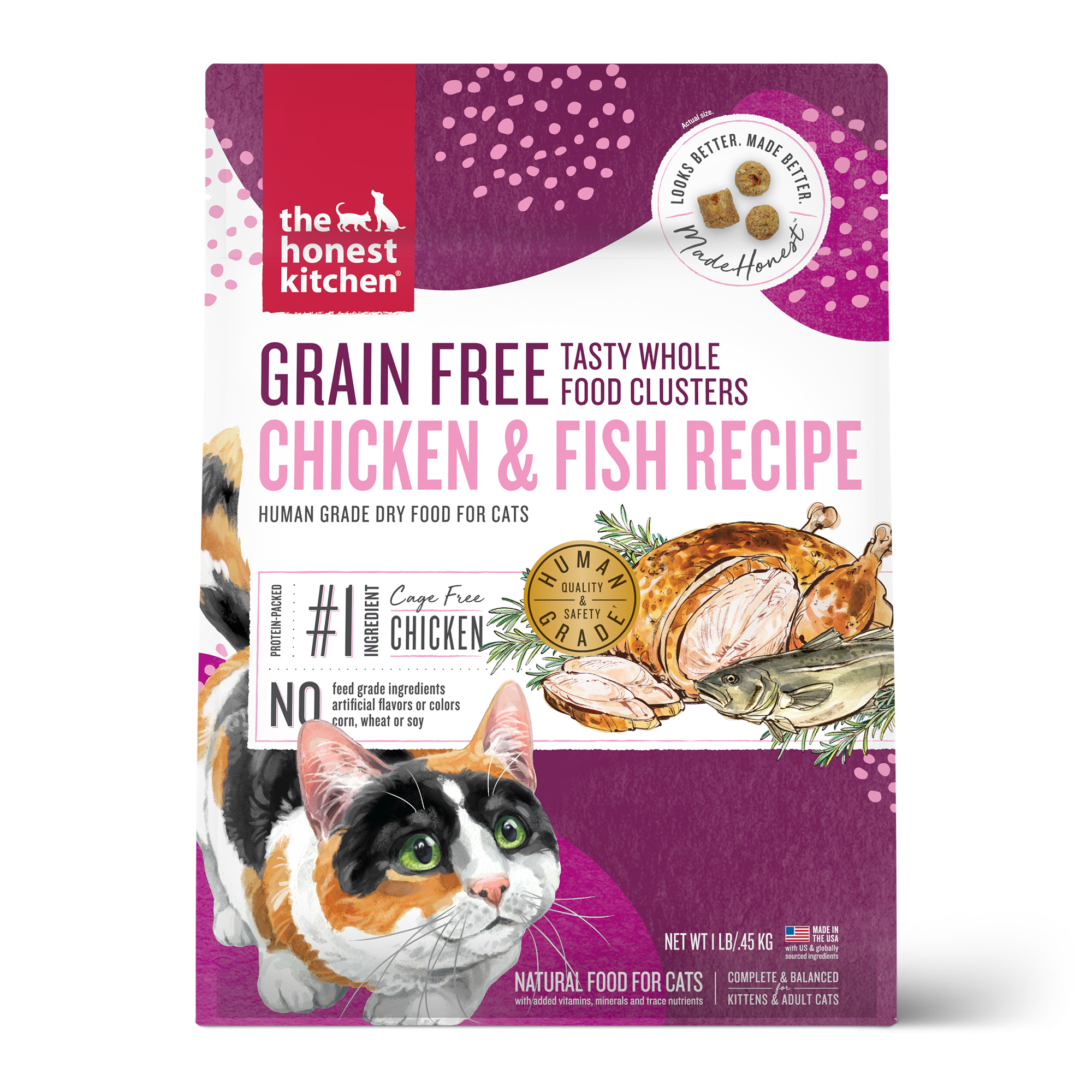 Honest Kitchen Cat Grain Free Whole Food Clusters Chicken & Fish 1#