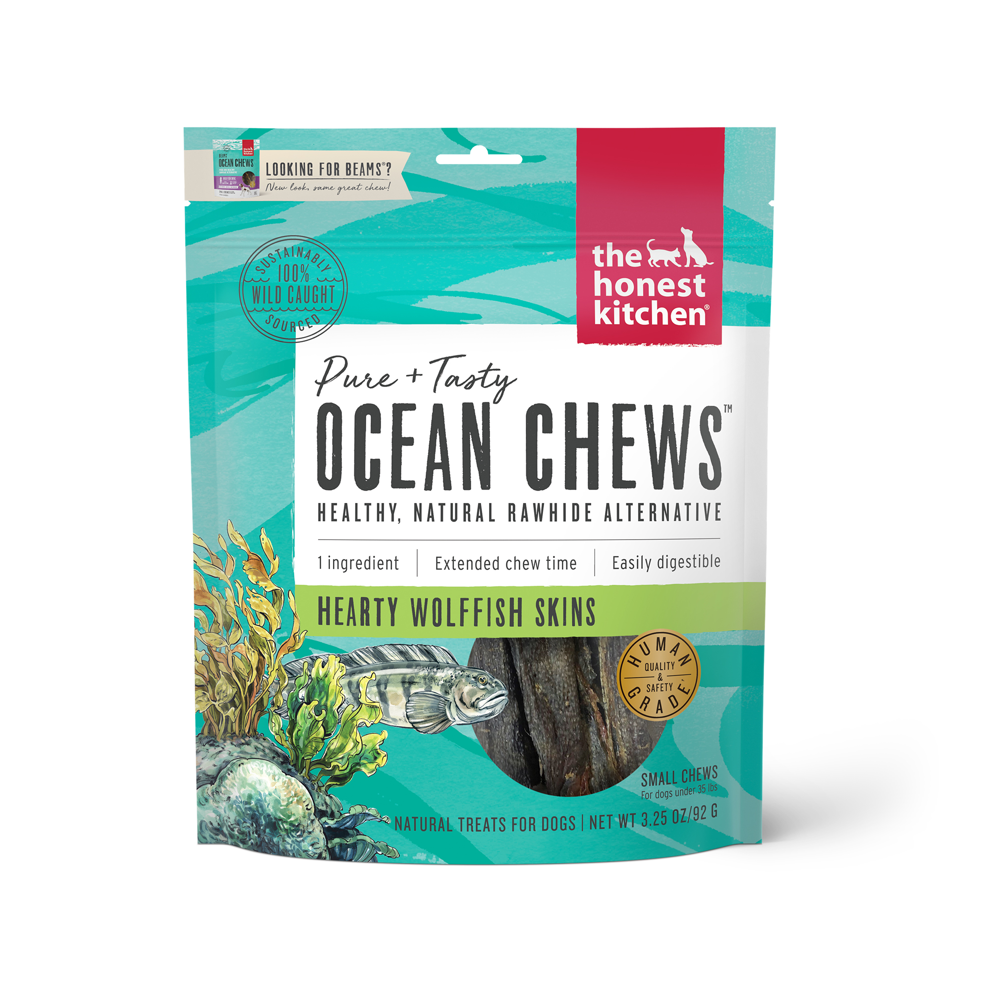 Honest Kitchen Beam's Dog Treats Ocean Chews Wolffish Skins 3.25oz