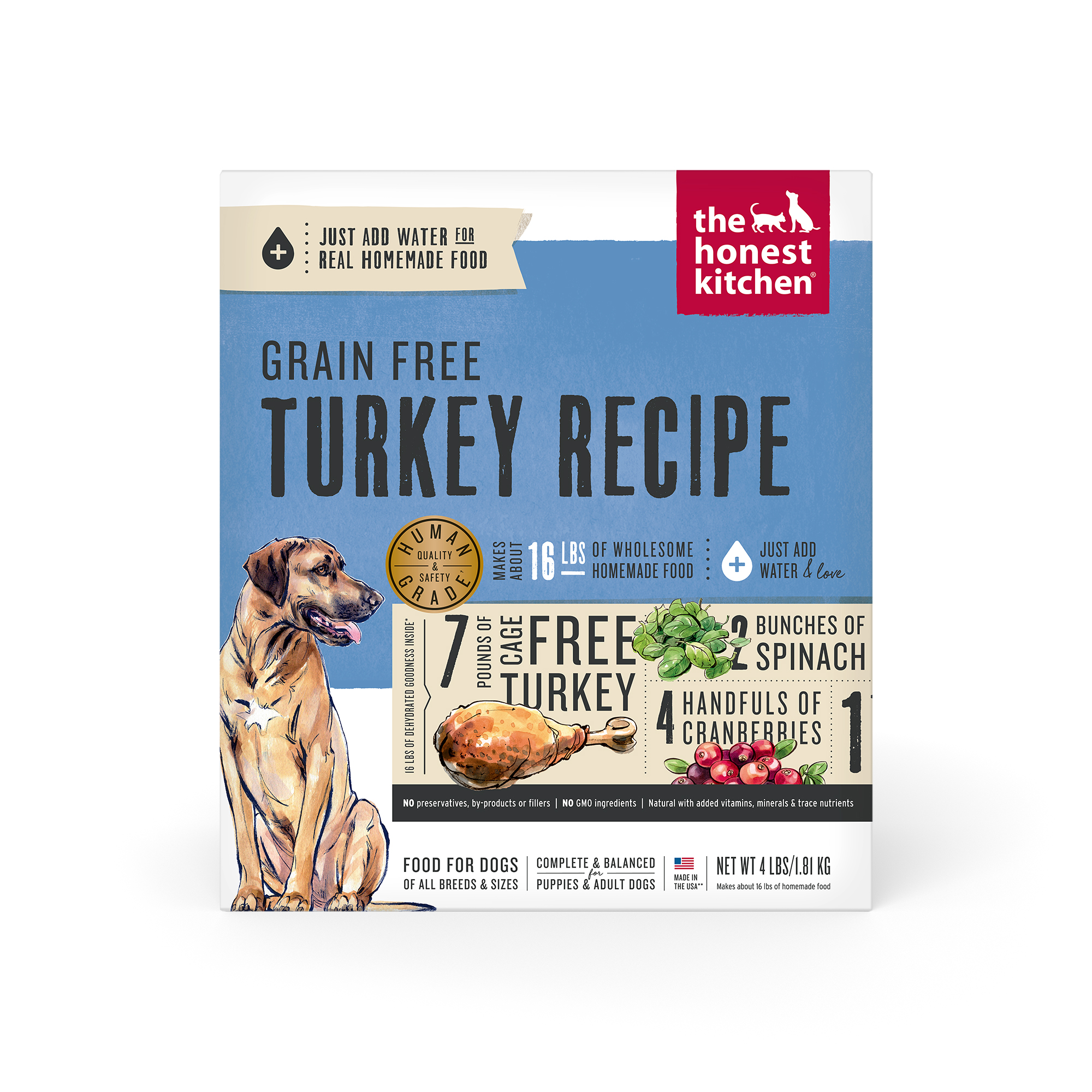 Honest Kitchen Dog Grain Free Dehydrated Turkey Recipe 4#