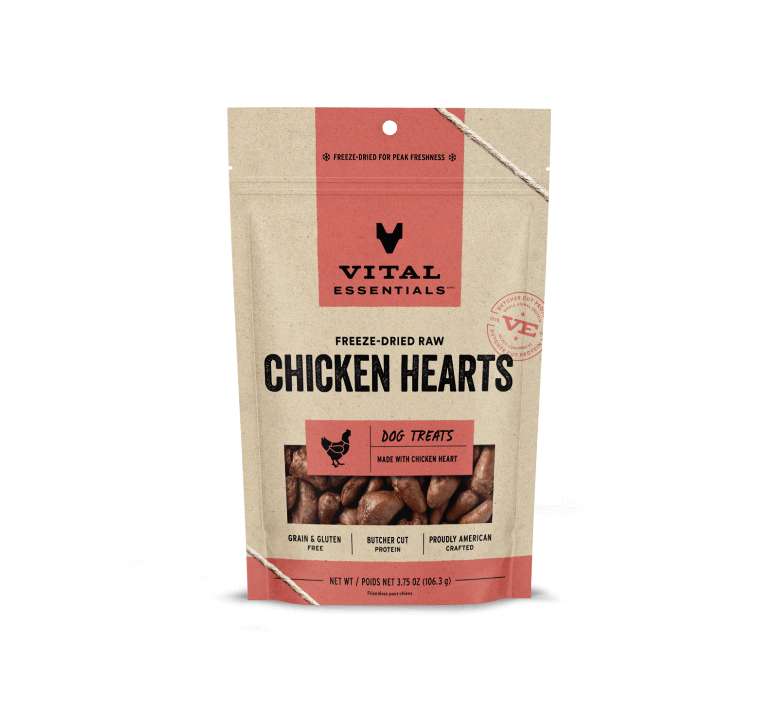 Vital Essentials Dog Treat Freeze Dried Raw Chicken Hearts 3.75oz