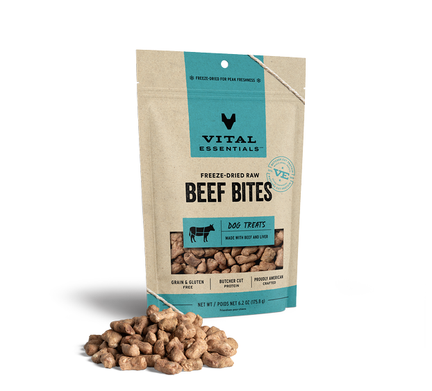 Vital Essentials Dog Treat Freeze Dried Raw Beef Bites 6.2oz