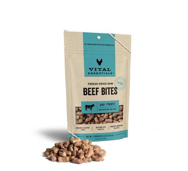 Vital Essentials Dog Treat Freeze Dried Raw Beef Bites 2.5oz