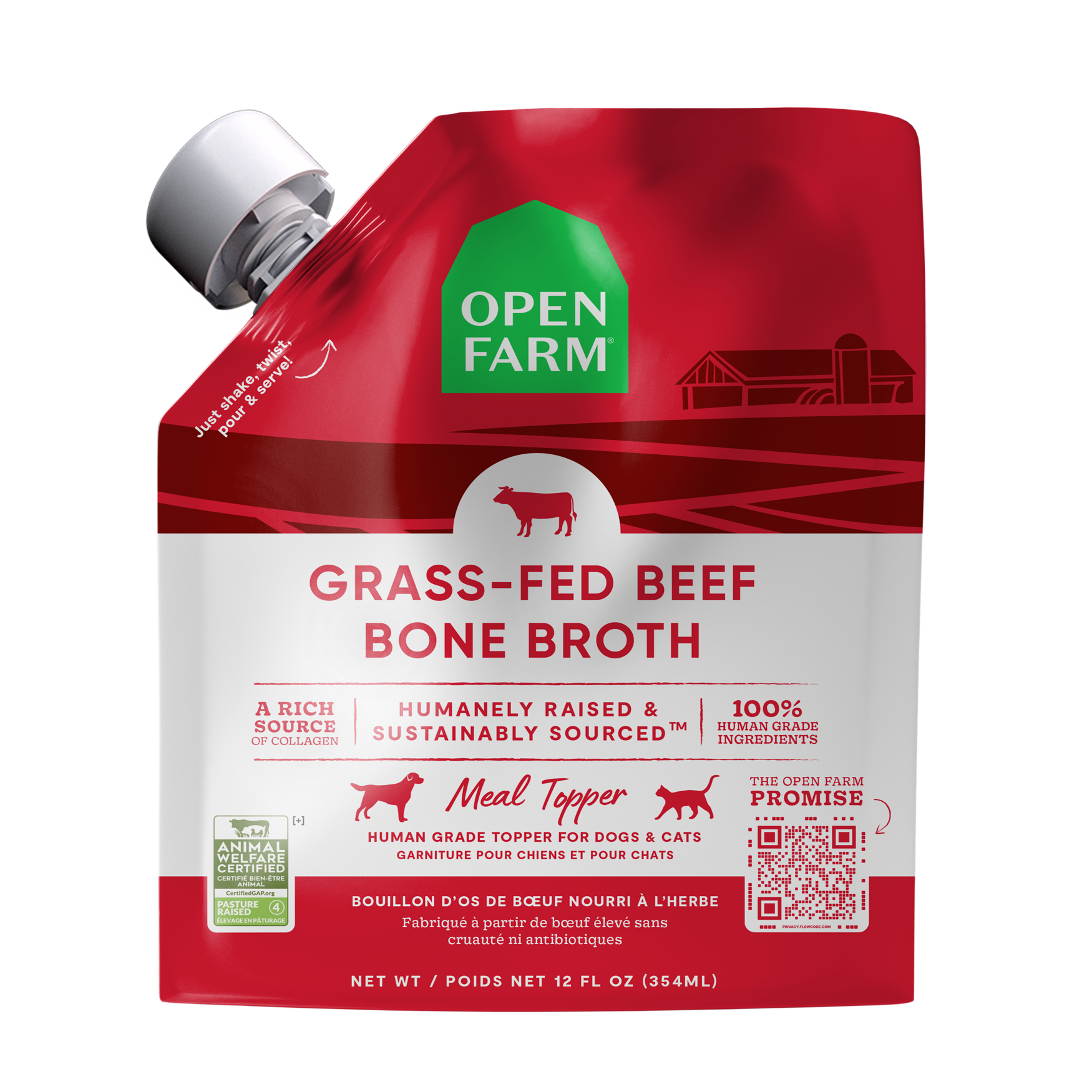 Open Farm Dog & Cat Meal Topper Grass Fed Beef Bone Broth 12oz