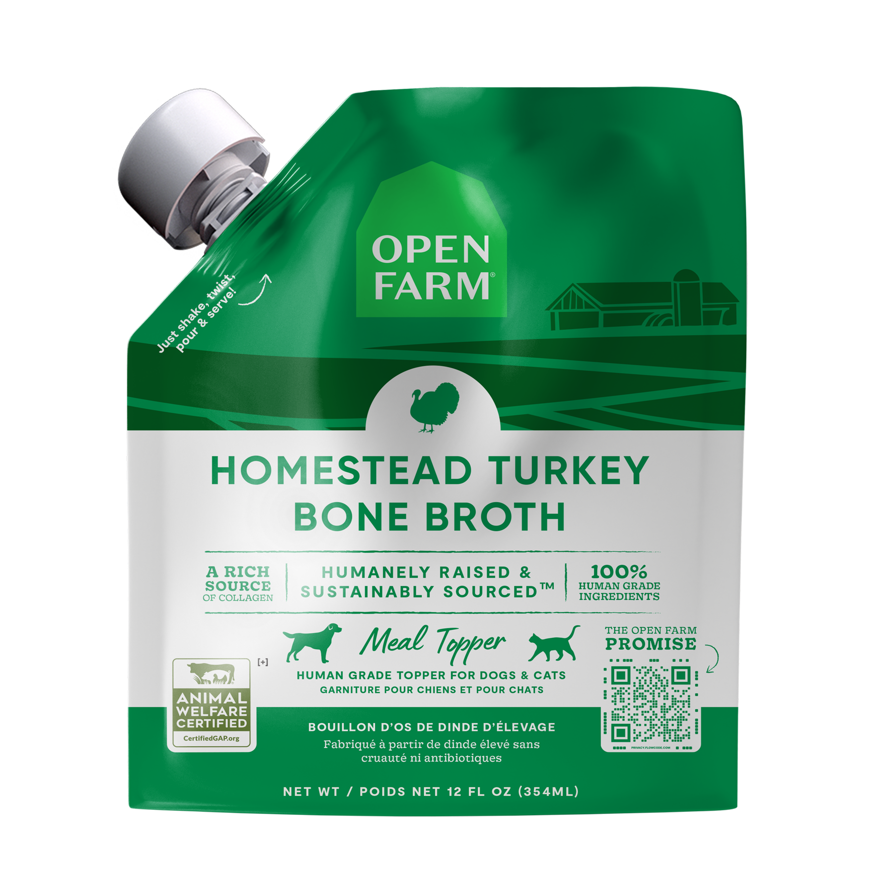 Open Farm Dog & Cat Meal Topper Homestead Turkey Bone Broth 12oz