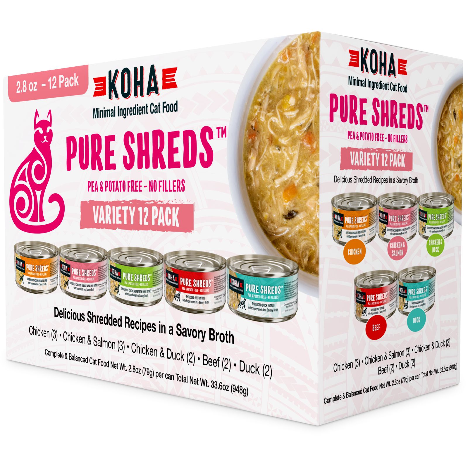 Koha Cat Food Pure Shreds 2.8oz Variety Pack Cans 12 Pack