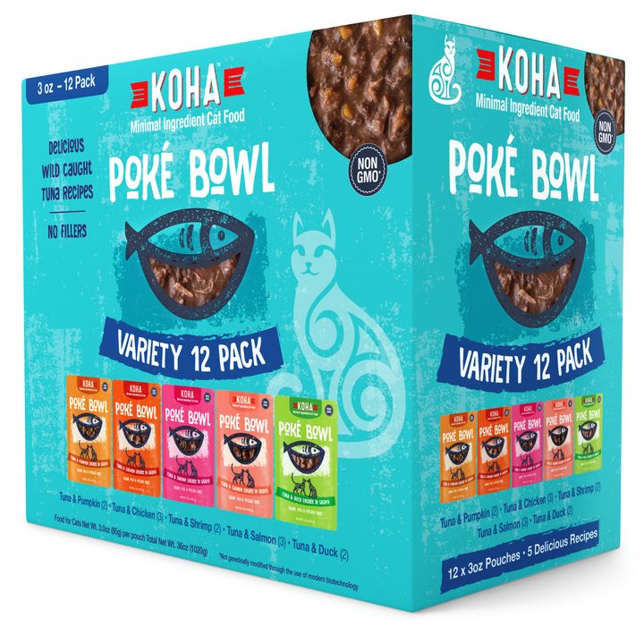 Koha Cat Food Grain Free Poke Bowl 3oz Variety Pack Pouches 12 Pack