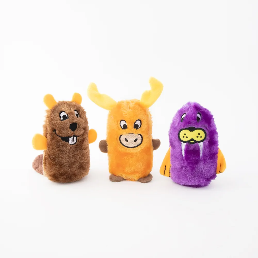 Zippy Paws Dog Toy Squeakie Buddies Beaver, Moose, Walrus 3 Pack