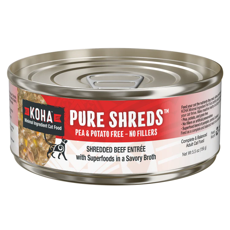 Koha Cat Food Pure Shreds Grain Free Shredded Beef in Broth Can 5.5oz