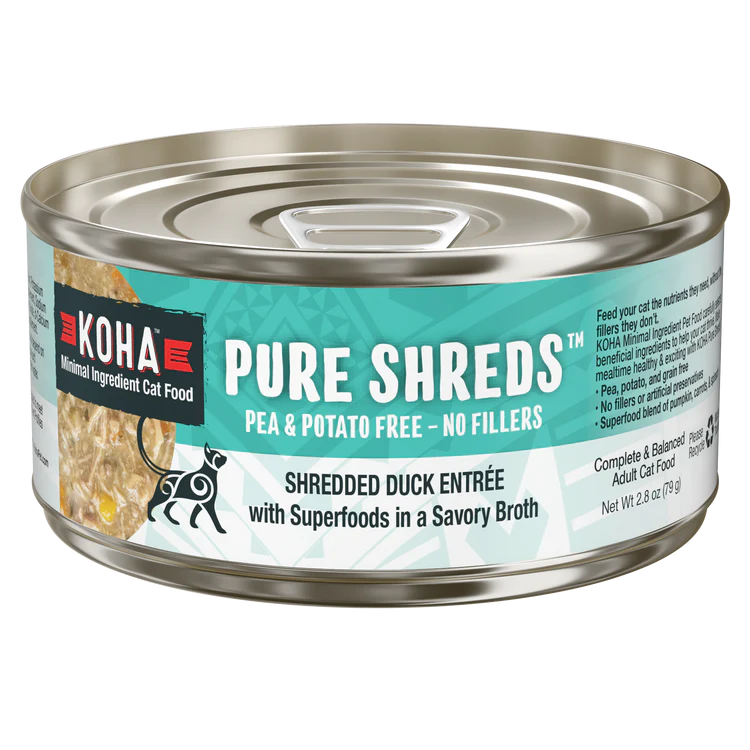 Koha Cat Food Pure Shreds Grain Free Shredded Duck in Broth Can 2.8oz