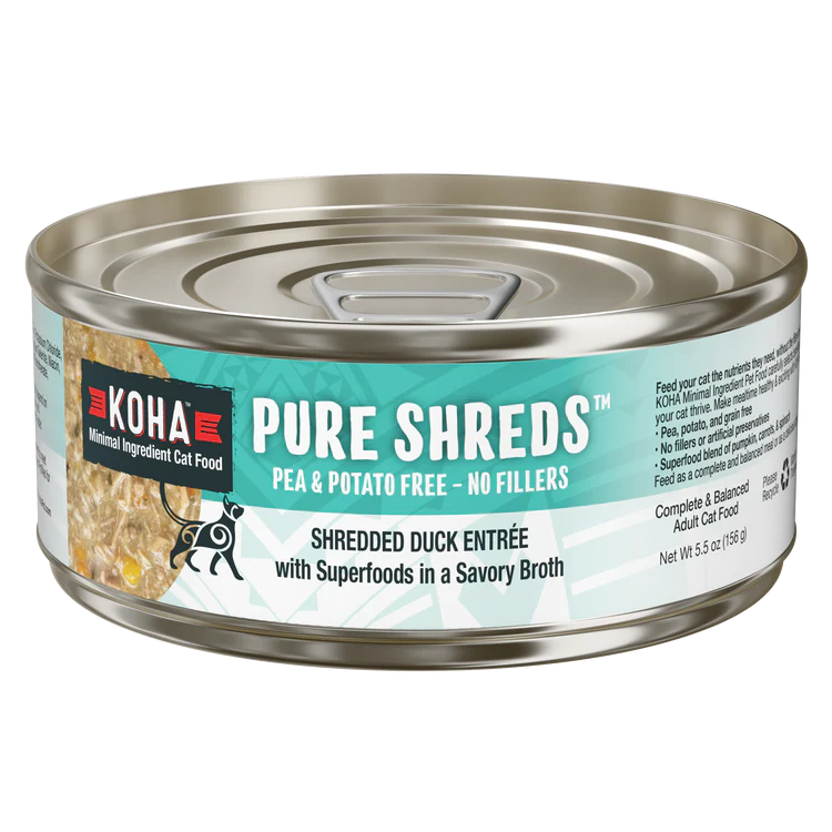 Koha Cat Food Pure Shreds Grain Free Shredded Duck in Broth Can 5.5oz