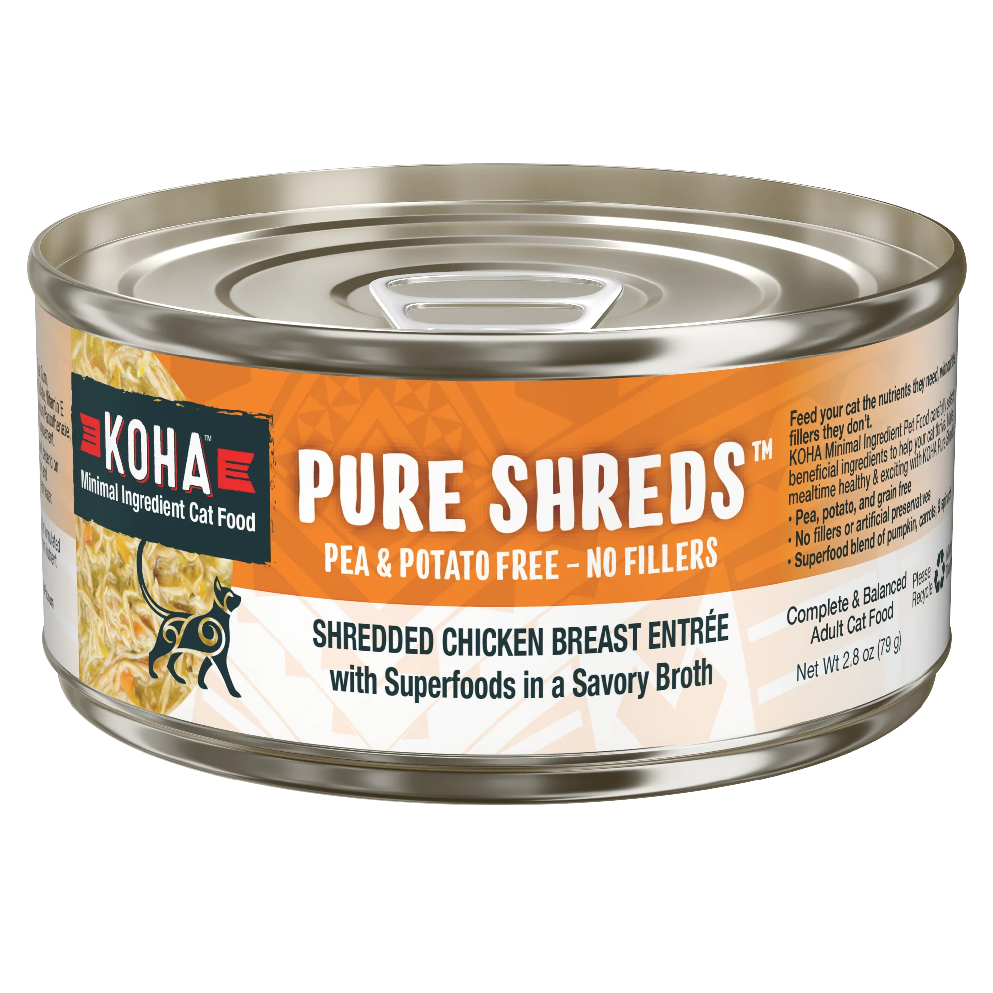 Koha Cat Food Pure Shreds Grain Free Shredded Chicken in Broth Can 2.8oz